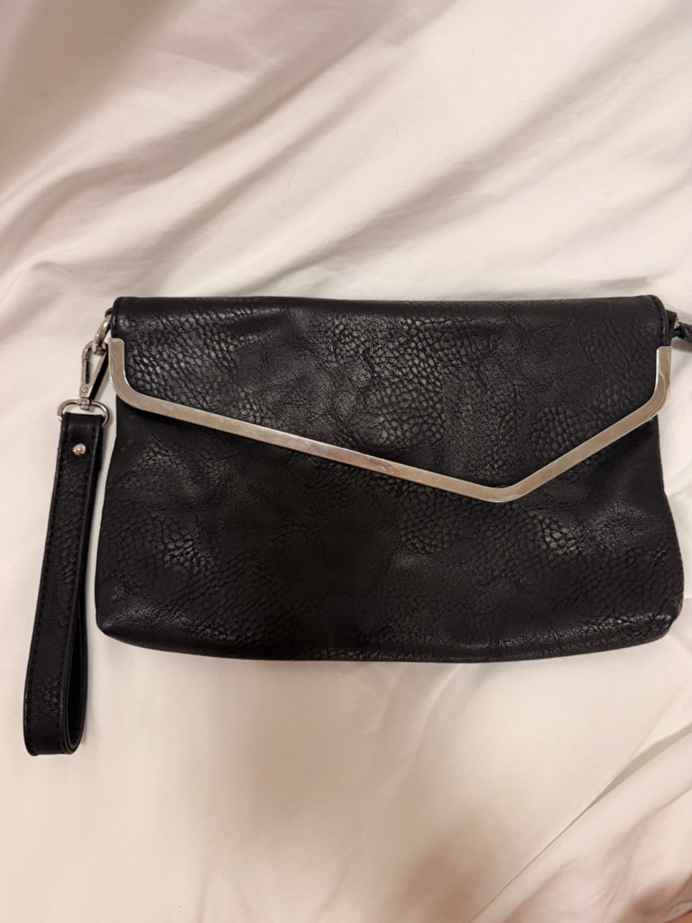 Black Envelope Wristlet Clutch with Silver Trim